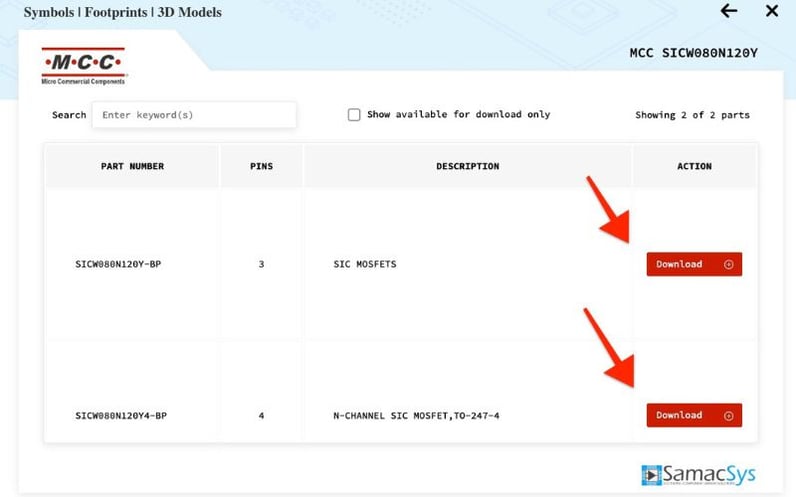 Download Free Symbols, PCB Footprints, & 3D STEP Files with MCC