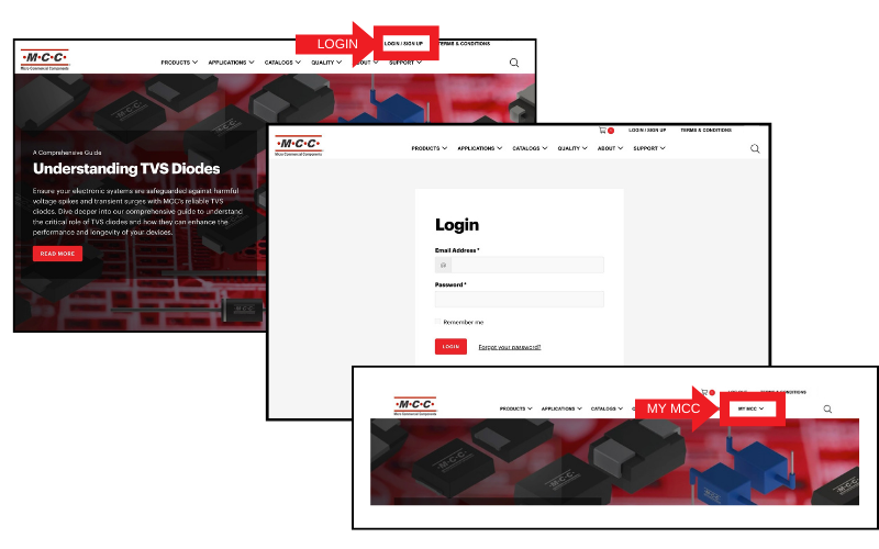 Login MyMCC - micro commercial components - mcc semi - cross competitors part numbers