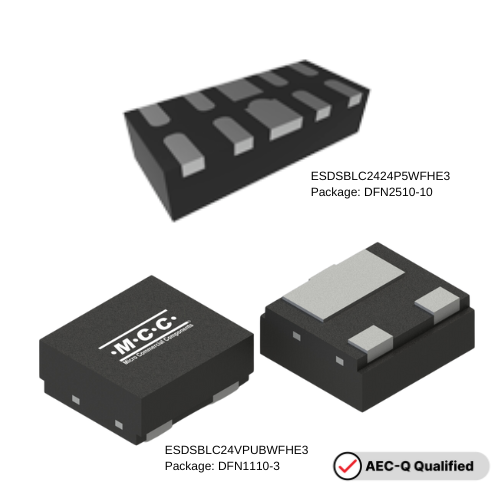 MCC’s Auto-Grade AEC-Q 24V Snap-Back ESD Solutions - DFN2510-10 DFN1110-3 - mcc semi - micro commercial components